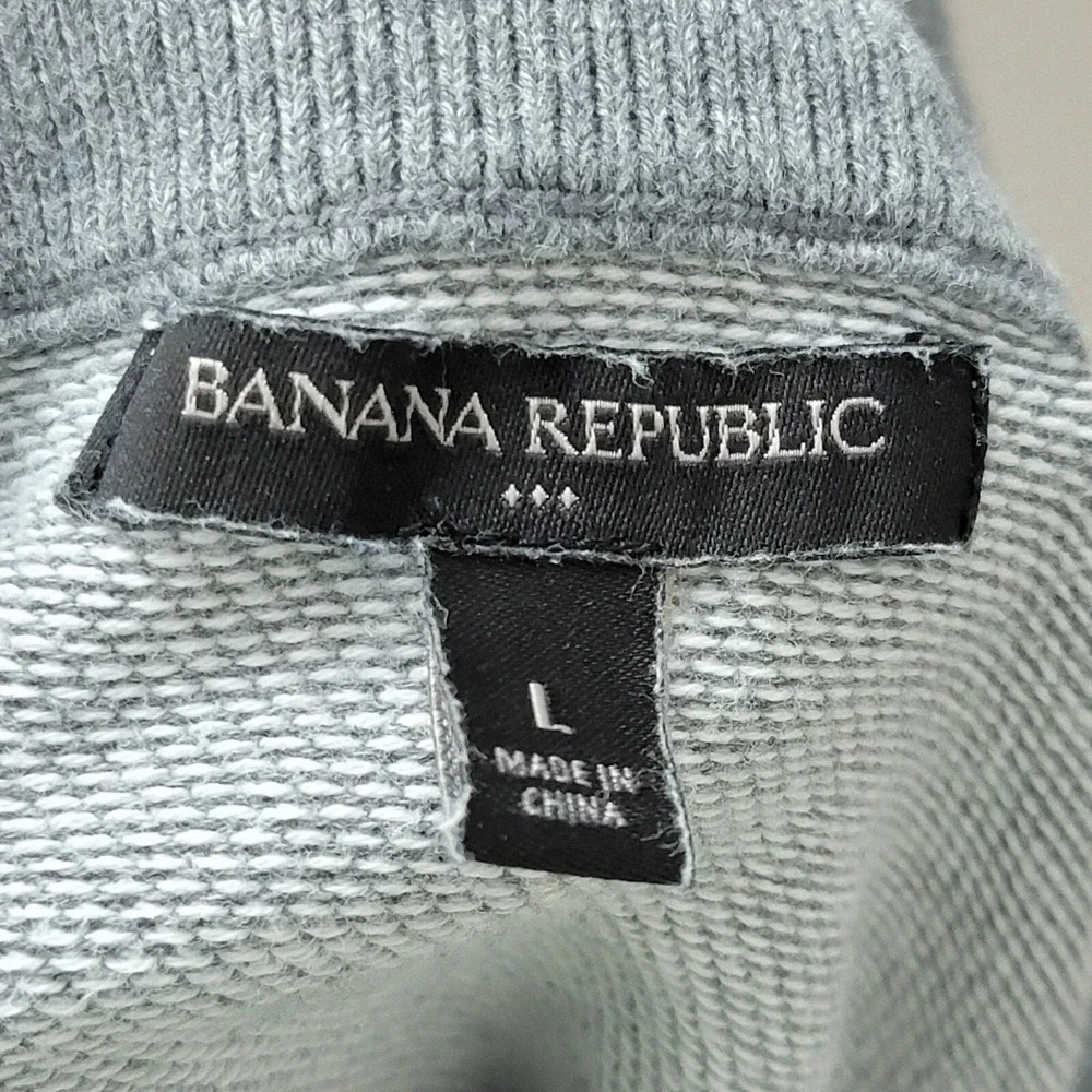 Banana Republic Sweater Men Size L Gray Full Zip Mock Pockets Cotton Long Sleeve